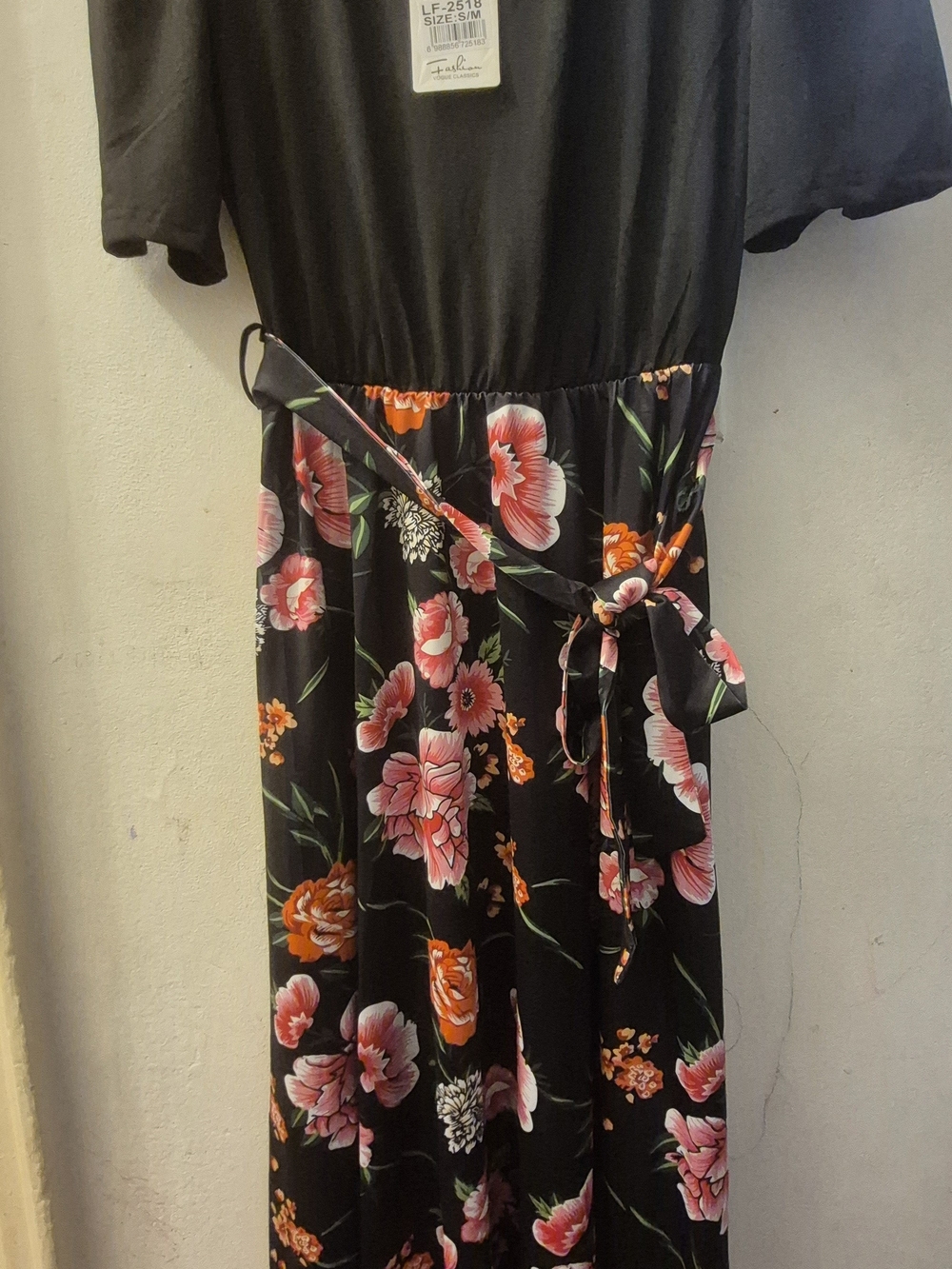Black Floral Maxi Dress with Tie Belt